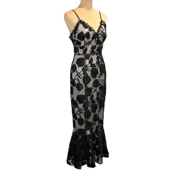 Lulus Floral Lace Midi Dress Sz S Black Gothic Romantic Event Formal Dark Fairy - Picture 13 of 14